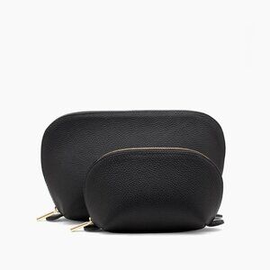 NWT Cuyana Cosmetics Makeup Travel Case Set, Black Leather